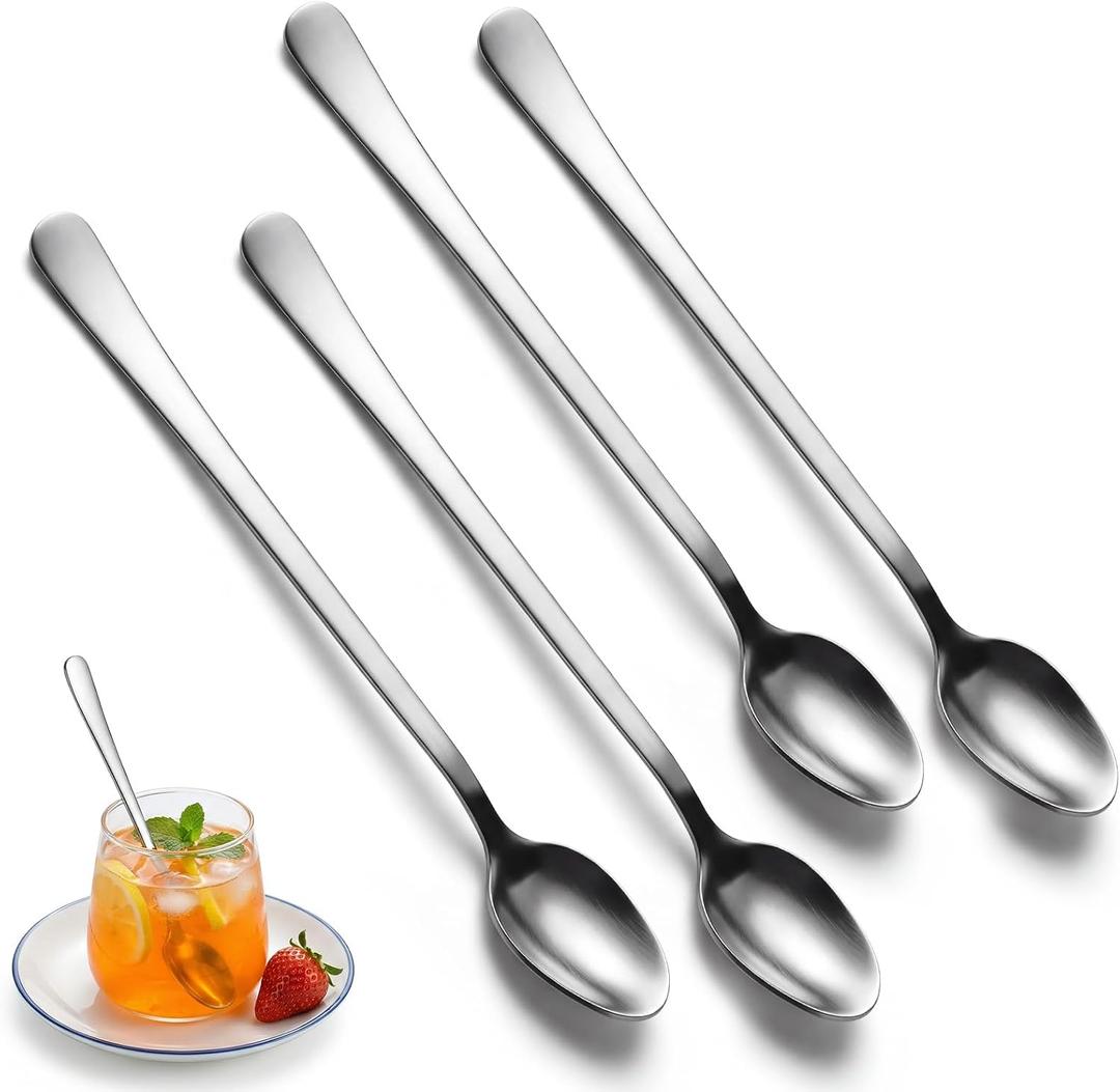 4-Pack Long Handle Spoons for Stirring, 8-Inch Stainless Steel Stirring Spoon, Tea Coffee Cocktail Mixing Utensils for Drinks Bar