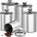 LemonRoad 5 Pcs Stainless Steel Canister with Glass Lids Airtight Food Jar Storage Canister Set (1.0qt / 1.8qt / 2.8qt / 3.9qt / 6.0qt) Food Grade Storage Containers for Kitchen (Silver)