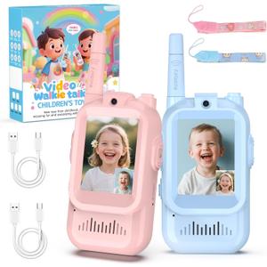 BlueFire Kids Walkie Talkies with Video Screen Display Toy Radios with Voice Effects, One-on-One Pairing, Long Range Birthday Toys Gifts for Boys & Girls Ages 312 (Pink+Blue)