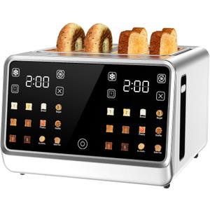 4-Slice Smart Toaster, 1800W Digital Touchscreen with Dual-Zone Control, 1.5" Extra-Wide Slots for Bagels & Thick Bread, 6 Browning Levels & 6 Presets, Single-Slot Energy Saving, Defrost/Reheat