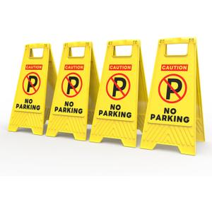Henka 4-Pack No Parking Sign, 24 Inch Height, Double Sided A-Shaped Frame No Parking Sign, Folding No Parking Signs for Outside, Lawn, Driveway, Garage, Yard, Fire Lane - Bright Yellow
