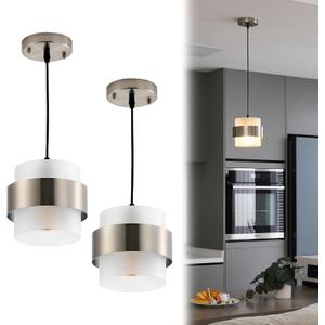 Pendant Lights Kitchen Island Lighting, 2 Pack 7 Inch Mini Glass Haning Lights for Entrance Aisle Decorative Lighting Fixture for Dining and Bar Table (Brushed Nickel with Frosted White)