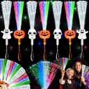 6 Pack Halloween Glow Sticks Fiber Optic Wands Light Up Toys, Glow in the Dark 3 Design Pumpkin, Skull & Ghost Wand with Flashing Modes, Halloween Party Favor for Kids, Trick or Treat,Goodie Bag Gifts