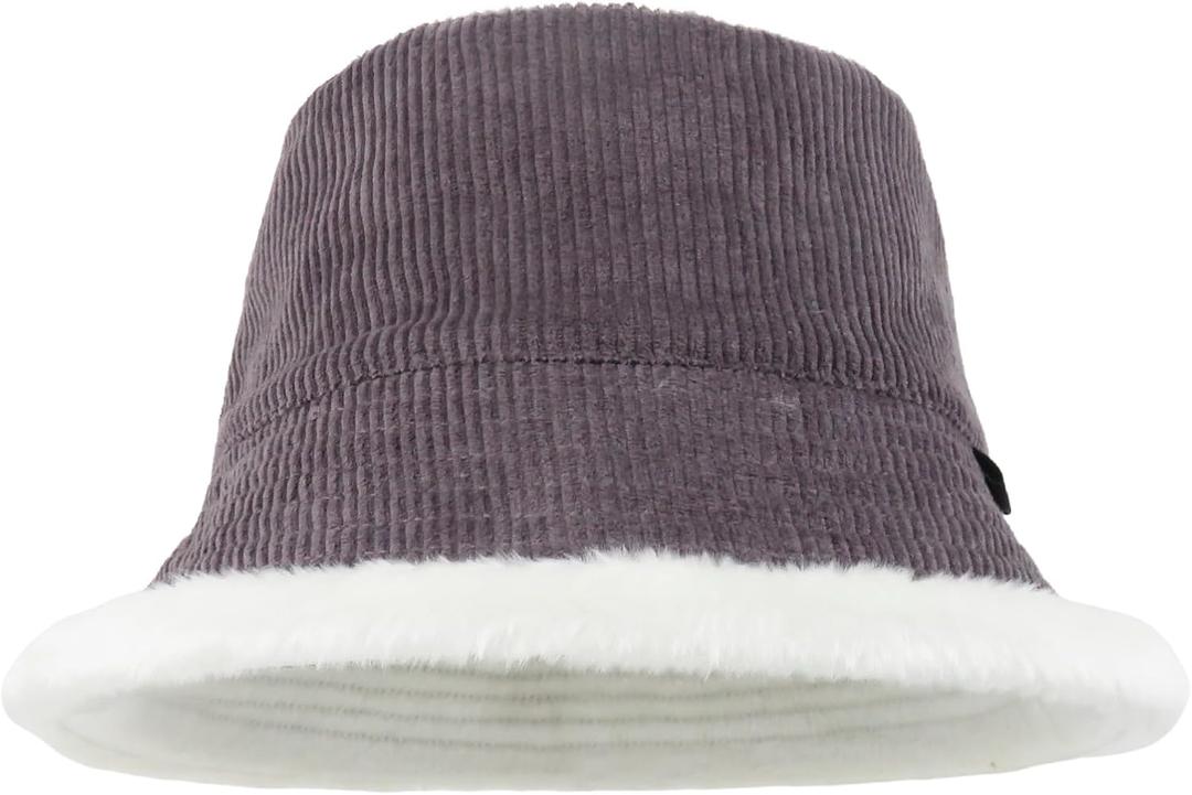Reversible Corduroy Bucket Hat, Trendy Warm Foldable Fuzzy Fur Bucket Hat for Girls & Women, Ideal for Outdoor Sports