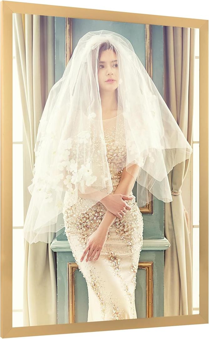 6x9 Picture Frame Gold, Rustic Natural 9x6in Photo/Portrait/Poster/Art Frame, Wall Hanging/Tabletop, Horizontal/Vertical Display Gallery Family Wedding Memorial Pic Frame Gift