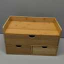Wisuce Bamboo Desk Organizer, Mini Desktop Drawer Tabletop Storage Organization Box for Office Home Toiletries Supplies Vanity, No Assembly Required (3 Drawer with Shelf)