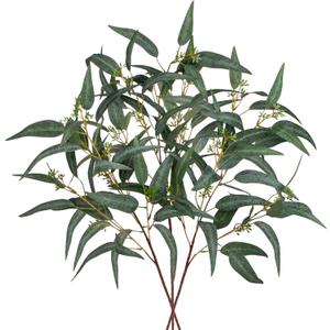 Faux Eucalyptus Stems Willow Eucalyptus Leaves 34” Long Fake Salix Leaves 3 Pcs Artificial Greenery Stems for DIY Bouquet Arrangements Centerpieces Shower Decorations-Artificial Eucalyptus Stems