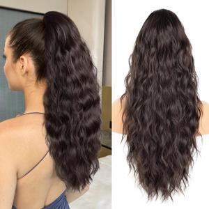 Drawstring Ponytail for Women, 26 inch Dark Brown Ponytail Extension, Long Wavy Pony Tails Hair Extensions, Synthetic Hair Extensions Ponytail for Daily Use (Color: Dark Brown)
