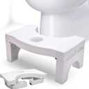Foldable Toilet Potty Stool for Adults, 7" Heavy Duty Portable Squatting Poop Foot Stool with Freshener Space, Bathroom Non-Proof Toilet Assistance Step Stool fits 14"-16" Standard Toilets (White)