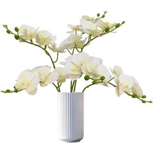 ATFL 6 Pack Ivory Orchid Artificial Flowers Real Touch, 23'' Artificial Fake Faux Silk Orchid Stem Bouquets for Wedding Party Home Garden Decor,Orquideas Artificiales para Decora (6, Ivory)