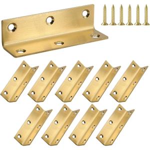 L Bracket, Heavy Duty Corner Brace, 10 Pack 4 Inch Stainless Steel Shelf Bracket Angle Bracket for Shelves, Gold Metal Braces for Wood, 100mm Overall Length