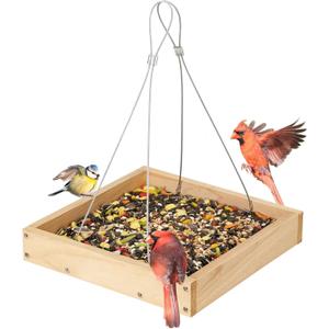 TT Nature Platform Bird Feeder for Outdoor, Eco-Friendly Wood Hanging Tray Bird FeedersDurable and Stable Great for Hanging Wild Birdfeeder Trays in Garden Outside
