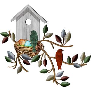 Peryiter Birds Wall Metal Decor Outdoor Art Hanging Metal Tree with Birdhouse for Living Room Tree Leaf Wall Decor for Indoor Outdoor Garden(White)