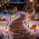 C9 Christmas Pathway Lights Outdoor, 38Ft Outdoor Christmas Decorations with 25 C9 Multicolor Bulbs Marker Stakes Light, Connectable Walkway Lights for Outside Yard Lawn Sidewalk Garden