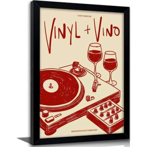 Vintage Wine Record Canvas Wall Art, Trendy 80s Abstract Watercolor Wall Decor, Retro Posters Painting Decor Picture, Funny Bar Cart Poster Print Artwork for Music Room Bar Bedroom Wall Decor Home