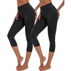 BATHRINS 2-Pack Women's Plus Size Knee Length Summer Soft Capri Pants Lightweight Breathable Leggings