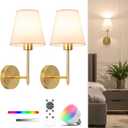 NIORSUN 14.5 inch Battery Operated Wall Sconce Set of 2,Gold Rechargeable Wall Lights with 5200mAh Dimmable Detachable Bulbs and Remote,9 Colors Wireless Sconces for Bedroom Living Room Hallway Decor