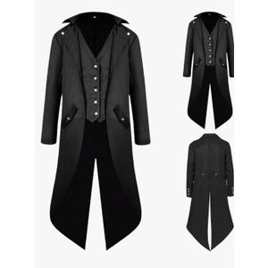 Men's Steampunk Vintage Tailcoat Jacket Gothic Medieval Coat for Halloween Costume, XXL
