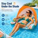 IISVGE Inflatable Pool Float with Canopy for Adults, PVC Pool Lounge Chair with Sun Shade, Backrest, Armrests and Cup Holder, Portable Adult Pool Float for Swimming Pool, Lake, Beach, Summer Vacation