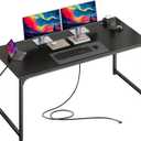 PRAISUN 54 X 24 Inch Computer Desk with Power Outlets & USB-C Port, Larger and Longer Office Desk with Deeper Desktop, Study, Bedroom, Writing Work from Home Table, Metal Frame, Black