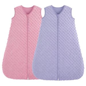 Fleece Baby Sleep Sack 0-6 Months, 1.5 TOG Cotton Baby Wearable Blanket With Soft Plush Dots, 2 Pack Newborn and Infant Warm Sleeping Sack with 2-Way Zipper Pink&Purple (Small)