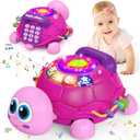 Musical Turtle Baby Toys 6 to 12 Month,Infant Light-up Musical Tummy Time Toy with Phone,Baby Crawling Toys for 7 8 9 12 Months Old,Easter Birthday Girl Gift for 3 4 5 Month+(Pink)