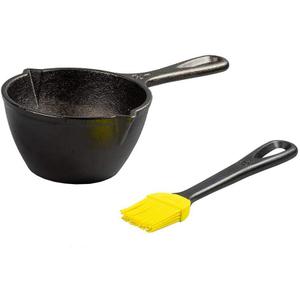 Lodge 15.2 Ounce Cast Iron Melting Pot + Silicone Basting Brush - Unparalleled Heat Retention - Heat Resistant Basting Brush up to 450 - Black and Yellow