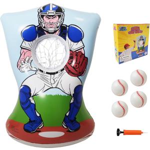 Inflatable Baseball Training Toss Game Inflatable Baseball Pitching Target for Kids, Double-Sided Outdoor & Indoor, Includes 4 Baseballs, Pump & Patch Kit Baseball Game Gifts for 36 Months+