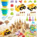 30PCS Beach Toys for Kids Ages 3-10, All-in-One Sand Toys Set with 2 Collapsible Buckets, Shovels, Trucks & Molds, Keep Kids Busy for Hours - Easy to Carry for Beach Travel Sandbox Play