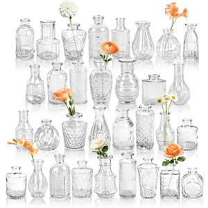 Der Rose Glass Bud Vases Set of 32 Small Clear Flower Vases for Rustic Wedding Centerpieces Table Decorations and Home Office Decor(Clear)