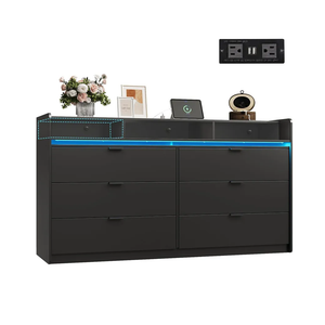 WLIVE 9 Drawer Led Dresser for Bedroom, 58.35'' Black Wood Dresser Storage Organizer with Power Outlets for 65'' TV, Dressers with Open Shelves, Chest of Drawers for Closet, Living Room