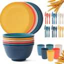 36 Pieces wheatstraw Dinnerware Set with 6 Each of Dinner Plates Cereal Salad Bowls Cups Flatwares Unbreakable Modern Dinner Set for Microwave Dishwasher Safe Reusable Multicolor