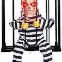 Skeleton Animated Halloween Decorations, Screaming Halloween Decor with Motion Activated & Light Sensor, Spooky Prisoner Cage with Spider Web Haunted House Decorations, Ghost with Hat