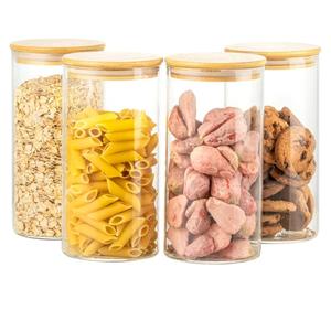 4 Pack 42oz Glass Jars with Bamboo Lids,Glass Storage Containers with Lids,Clear Airtight Food Storage Jar for Flour,Oat,Coffee,Tea,Sugar,Cookies,Pantry Organizers 3mm Thick Canisters