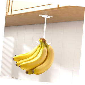 Josmimic Bananas Hanger Hook Holder Stand - Fold Up Banana Hook Under Cabinet Adhesive, Keeps Bananas Fresh, White, Pack of 3