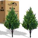 2Ft Artificial Cedar Topiary Trees (2-Pack) - UV Resistant Fake Shrubs with Ground Spike for Outdoor & Indoor Use, Front Porch, Garden Decor
