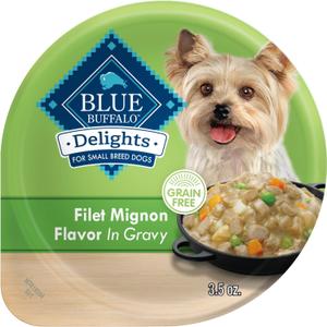 Blue Buffalo Delights Small Breed Natural Wet Dog Food, Filet Mignon Flavor in Gravy, 3.5-oz Cups, 12 Count