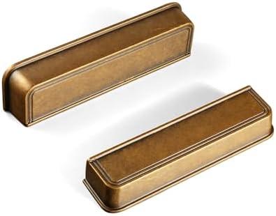 Goo-Ki 5.04" c-c Cabinet Cup Pulls Antique Brass Bin Cup Drawer Pulls, 4 Pack Vintage Brass Cabinets Handles Zinc Alloy Kitchen Solid Hardware