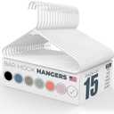 Plastic Hangers 15 Pack Made in The USA 6lb Capacity Standard Clothes Hangers with Strap Hooks for Dresses, Lingerie, Shirts, Pants, and Jackets White
