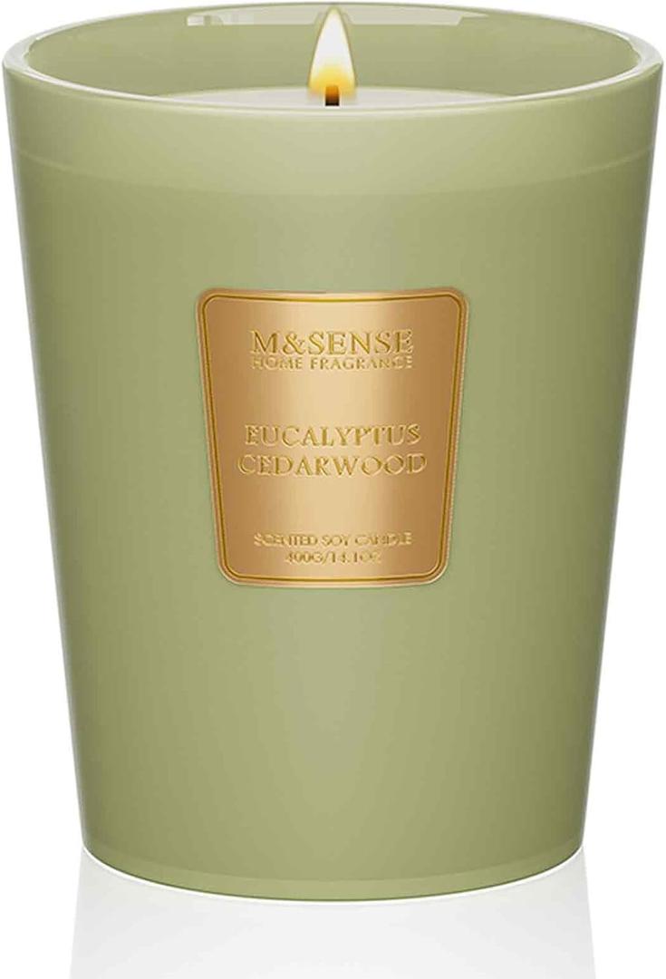 M&SENSE Eucalyptus Cedarwood Scented Natural Soy Wax Candle, 14.1oz 60 Hours Long Lasting Slow Burning, Aromatherapy Candle for Stress Relief Home Decor