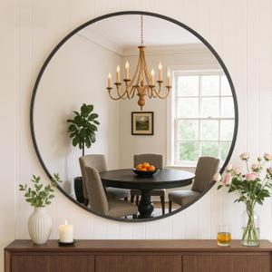 Bathroom Mirror for Wall, 30 Inch Round Mirror, Matte Black Metal Framed Circle Vanity Mirror for Bathroom Bedroom Living Room Entryway, Anti-Rust, Tempered Glass, Hanging or Leaning