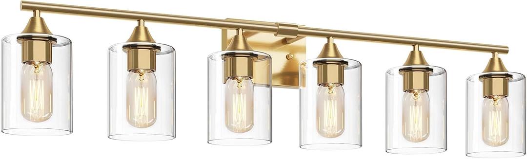 6-Light Gold Vanity Light,Bathroom Light Fixtures,Modern Brushed Brass Gold Wall Sconce Lighting,Bathroom Wall Lamp for Mirror Bedroom Living Room Vanity Table Hallway