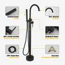 BESy Freestanding Bathtub Faucet Tub Filler Free Standing Floor Mount Stand Brass Bathroom Tub Faucets with 2 Function Hand Shower Wand Swivel, Matte Black Finish