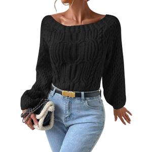 ZAFUL Women's Cropped Knit Sweater Boat Neck Long Sleeve Pullover Jumper Top, Size: Small