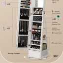 Nicetree 360 Swivel Jewelry Cabinet with Lights, Touch Screen Vanity Mirror, Rotatable Full Length Mirror with Jewelry Storage, Standing Jewelry Armoire Organizer, Foldable Makeup Shelf, White