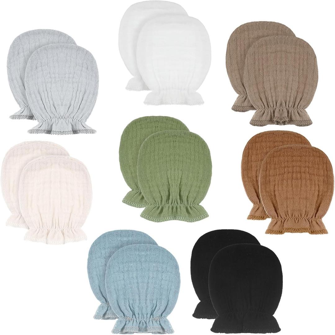 Newborn Baby Muslin Mittens 0-6 Months No Scratch Elastic Wrist Soft Breathable Gloves Bulk Cotton for Infant (Multicolor)