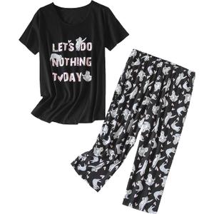 PNAEONG Womens Pajama Set - Sleepwear Tops with Capri Pants Casual and Fun Prints Pajama Sets, XL