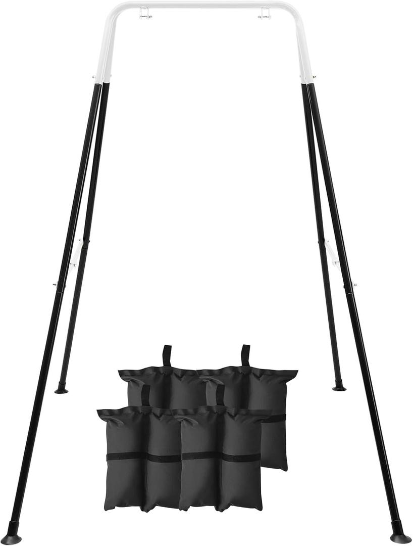 FUNLIO Foldable Swing Stand for Kids with 4 Sandbags, Heavy Duty Metal A-Frame Indoor/Outdoor for Backyard, Suitable Most Toddler/Baby Jumper/Hammock Chair - Black