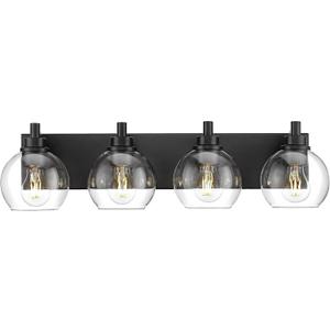 Bathroom Light Fixtures, 4 Light Matte Black Vanity Light, 26 Inch Modern Wall Sconces with Globe Clear Glass Shade, Vanity Lighting Fixtures Over Mirror, VL195-MB-CL-4