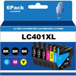 LC401XL Ink Cartridges for Brother Printer Compatible for LC401 Ink Cartridges for MFC-J1010DW MFC-J1012DW MFC-J1170DW Printer 6 Pack (3 Black, 1 Cyan, 1 Magenta, 1 Yellow)
